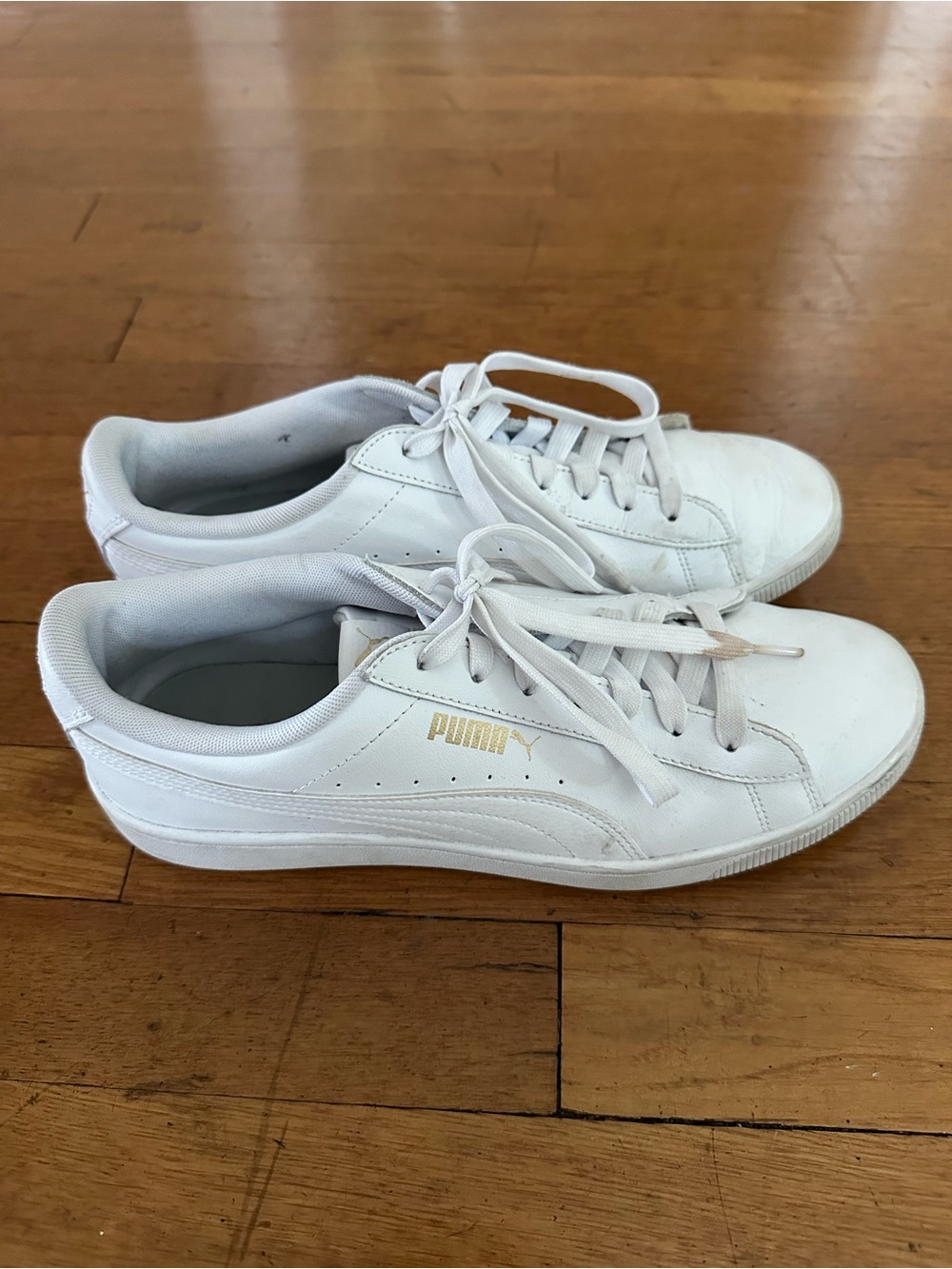 Puma White Low-Top Sneakers with Gold Accents